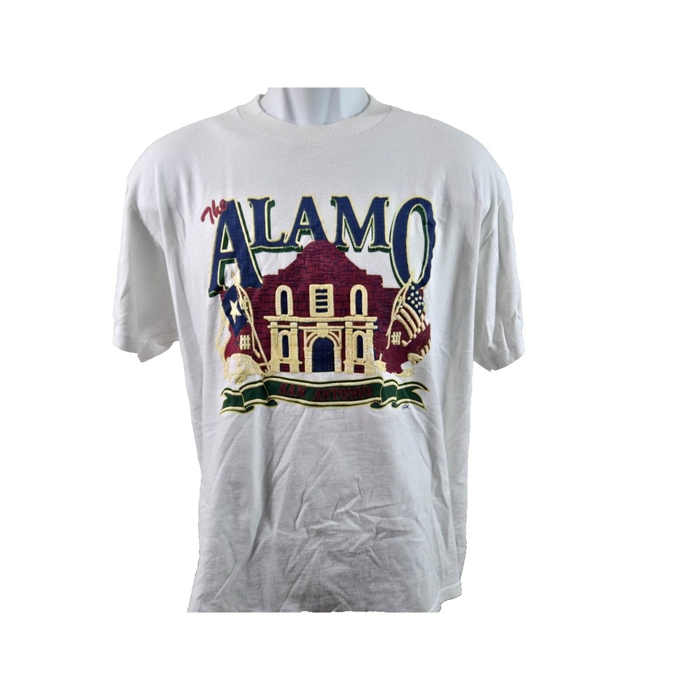90s‎ Abstract Art The Alamo T Shirt Oneita Power 50 Plus White L Single Stitch